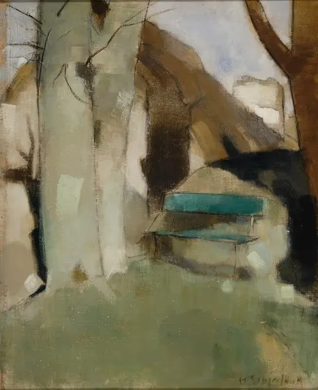 Тень на стене II (Зеленая скамейка) by Хелена Шьерфбек, 1928 — digital art print download