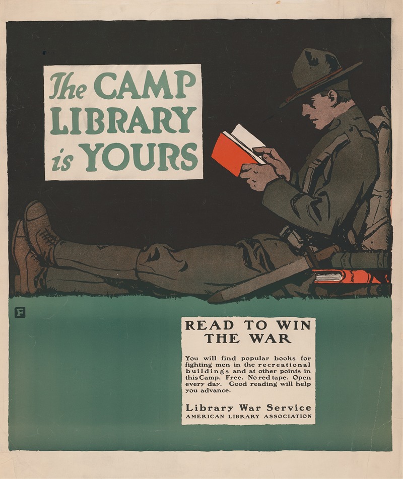The camp library is yours by Чарльз Баклс Фоллс, 1917 — digital art print download