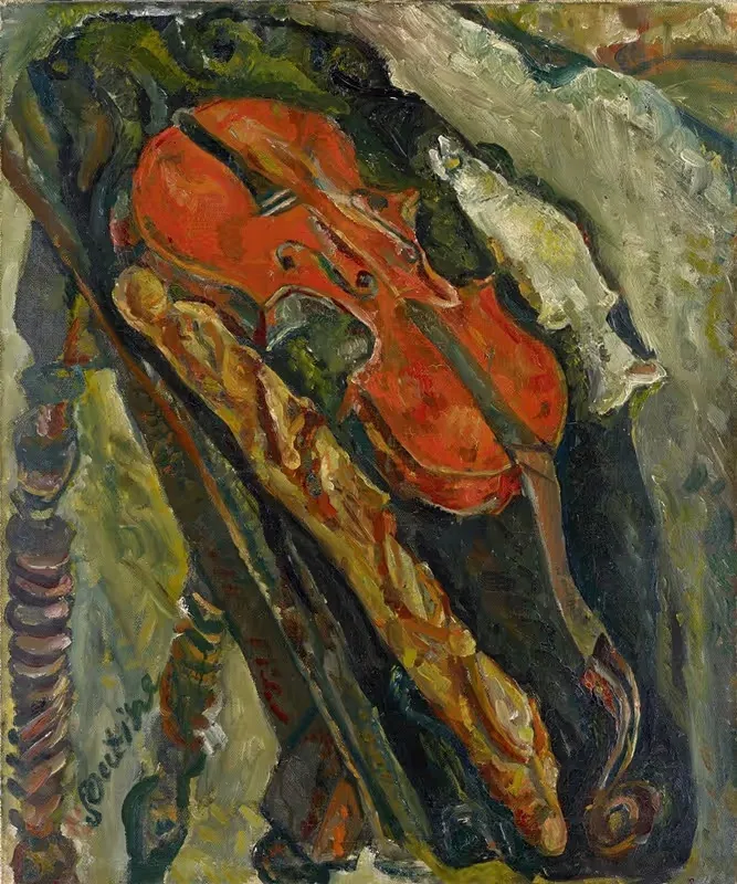 Натюрморт с виолончелью, хлебом и рыбой by Шаим Сутин, 1922 — digital art print download