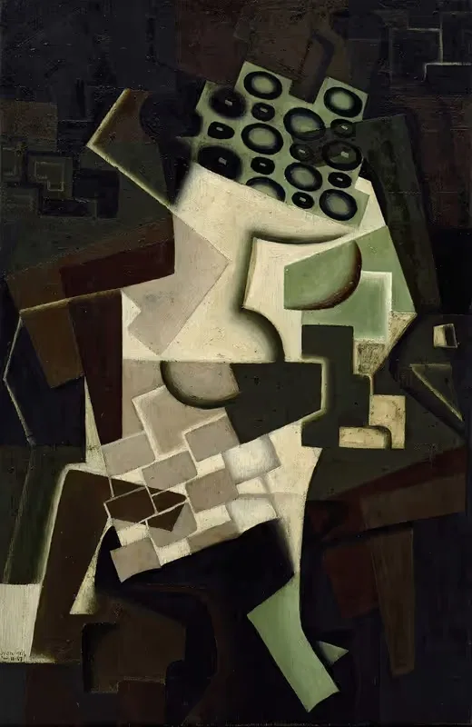 Compotier et nappe à carreaux (Fruit Dish on a Checkered Tablecloth) — Juan Gris