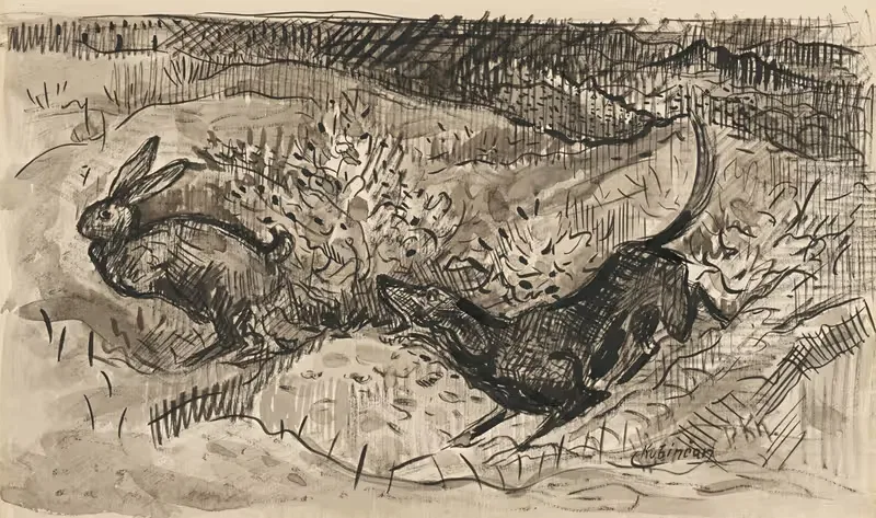 Сцена охоты (Заяц и собака) by Арнольд Петер Вайс-Кубинчан, 1930-1939 — digital art print download