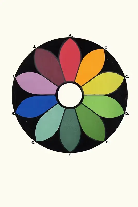Five pairs of Complementary Colours forming a Chromatic Circle. Each Colour has its Complementary directly opposite — James Ward