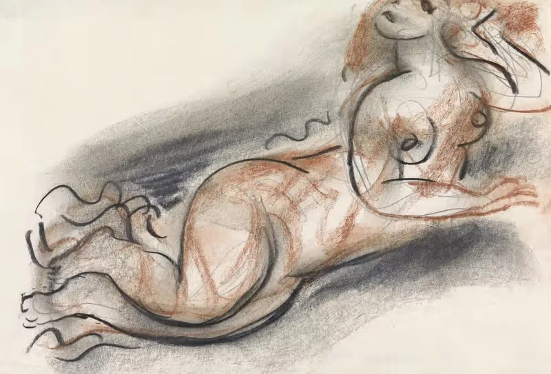 Schetsblad met liggend vrouwelijk naakt — Leo Gestel
