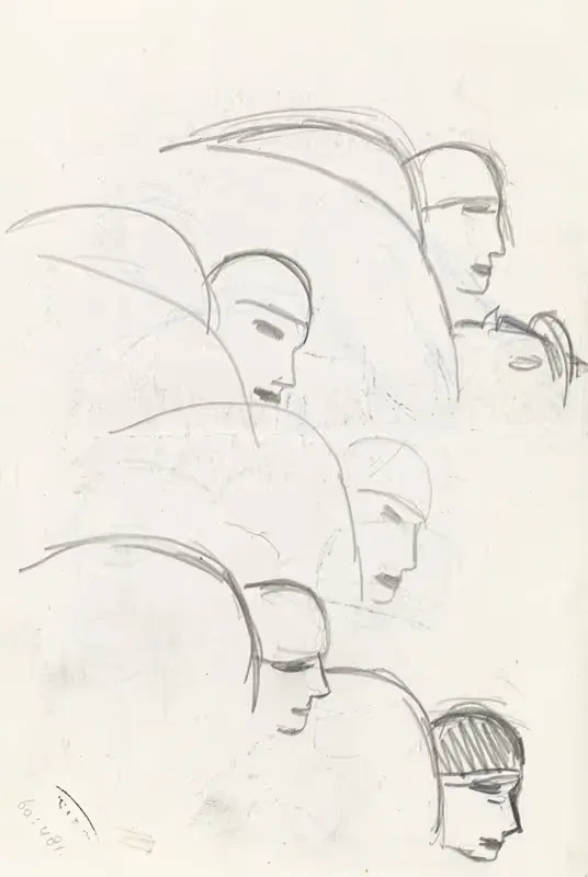 Schetsblad met studies voor een omhelsing, kus — Leo Gestel