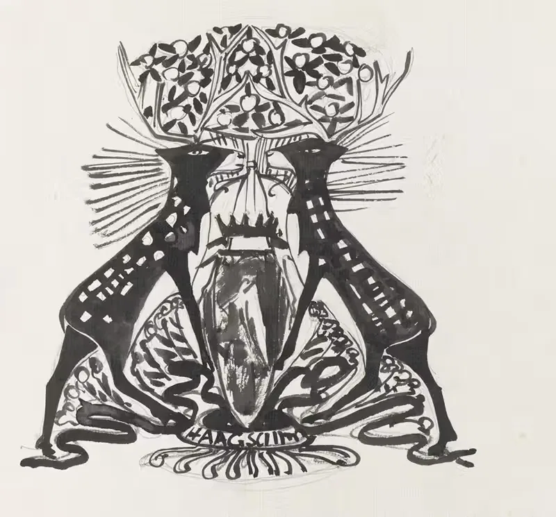 Decoratief ontwerp met twee staande herten — Carel Adolph Lion Cachet