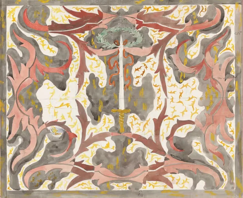Decoratief ontwerp met opstaande degen — Carel Adolph Lion Cachet