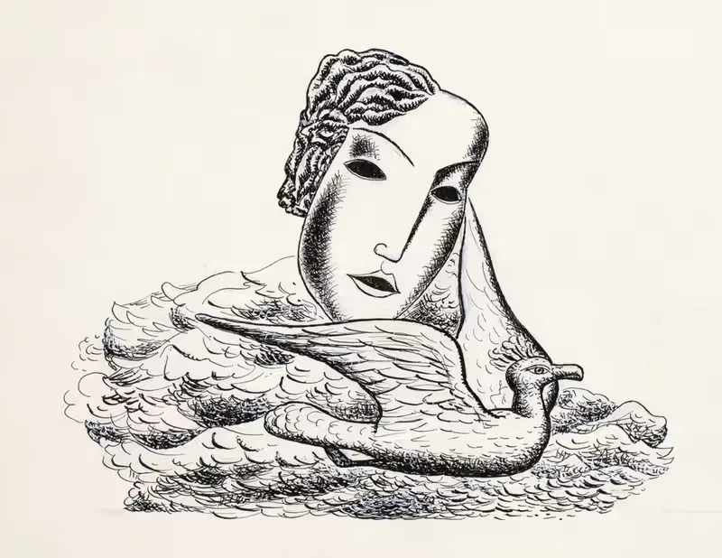 Женская голова с птицей (эскиз) by Лео Гестел, 1935 — digital art print download