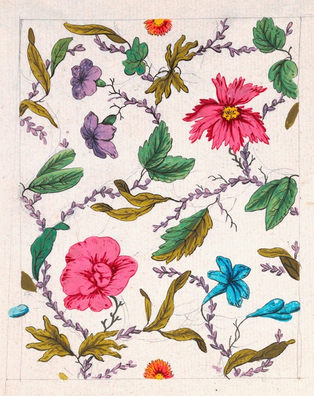 Floral design for printed textile Pl VI by Аноним, 1800–1818 — digital art print download