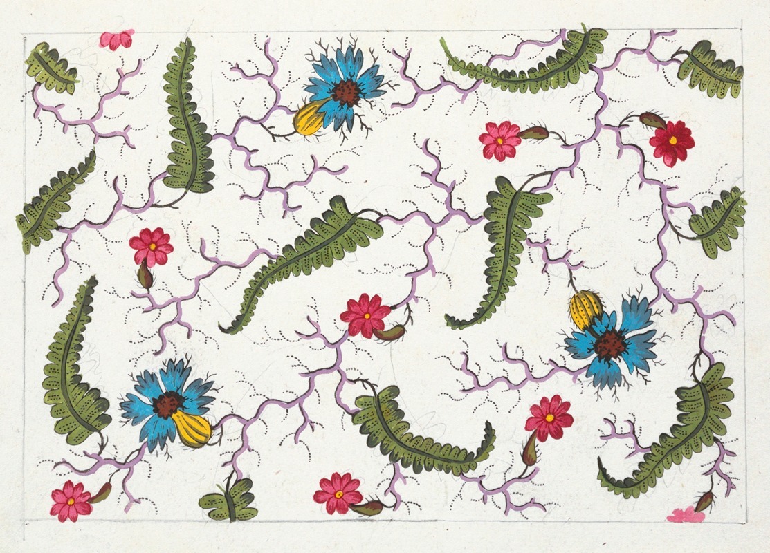 Floral design for printed textile Pl XIV by Аноним, 1800–1818 — digital art print download
