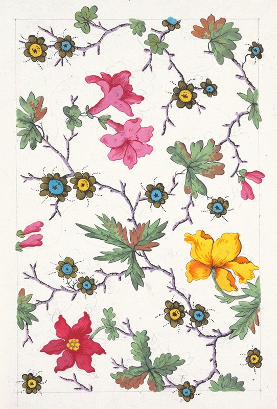 Floral design for printed textile Pl XVI by Аноним, 1800–1818 — digital art print download