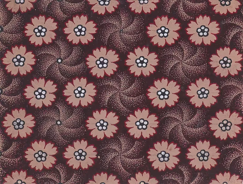 Textile Design with Rosettes Forming Hexagonal Shapes Around Swirls — Anonymous