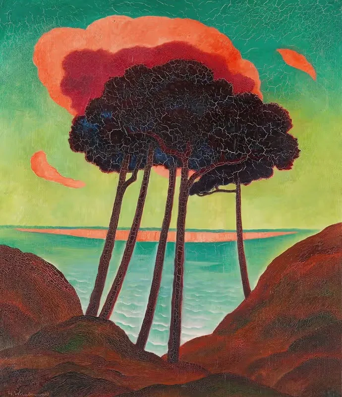 Сосны с красным облаком by Густав Вундервальд, 1909 — digital art print download