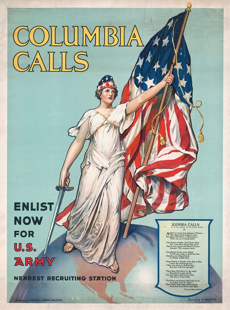 Columbia calls by Vincent Aderente, 1916 — digital art print download