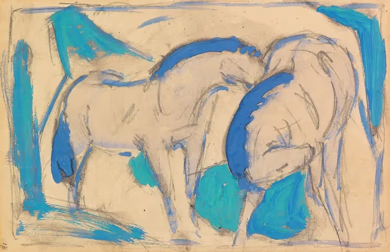 Zwei Pferde, blaugrün by Franz Marc, 1911 — digital art print download