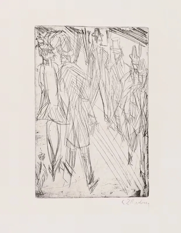 Straßenszene mit Hündchen – Die Vorübergehenden — Ernst Ludwig Kirchner
