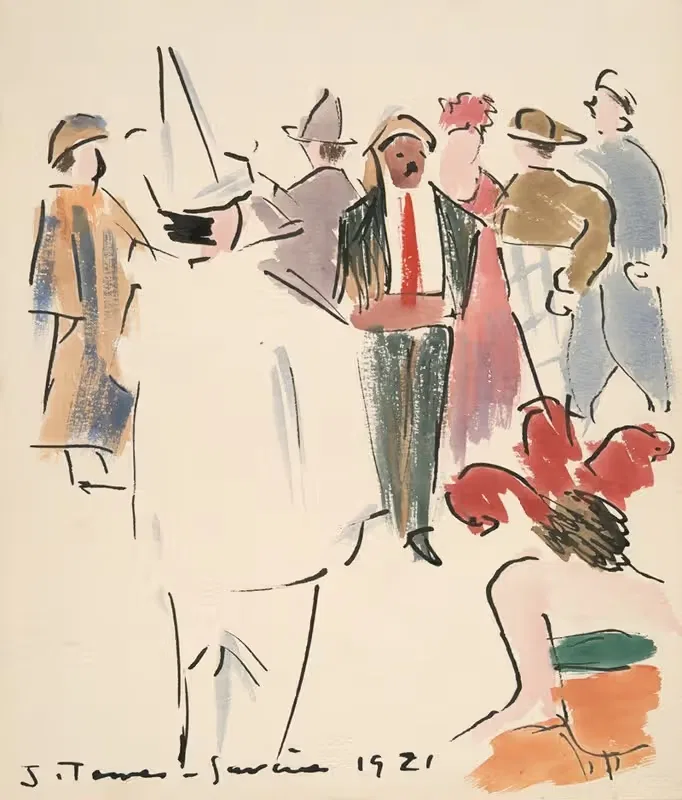 Artists’ Ball; Pierrot and Figures Standing — Joaquín Torres-García