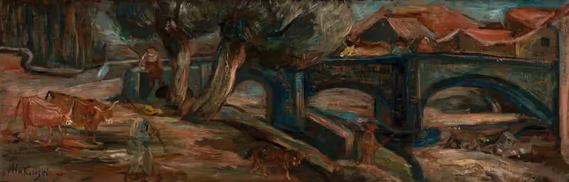 Пейзаж с мостом и коровами (Эспали) by Тадеуш Маковский, 1920 — digital art print download