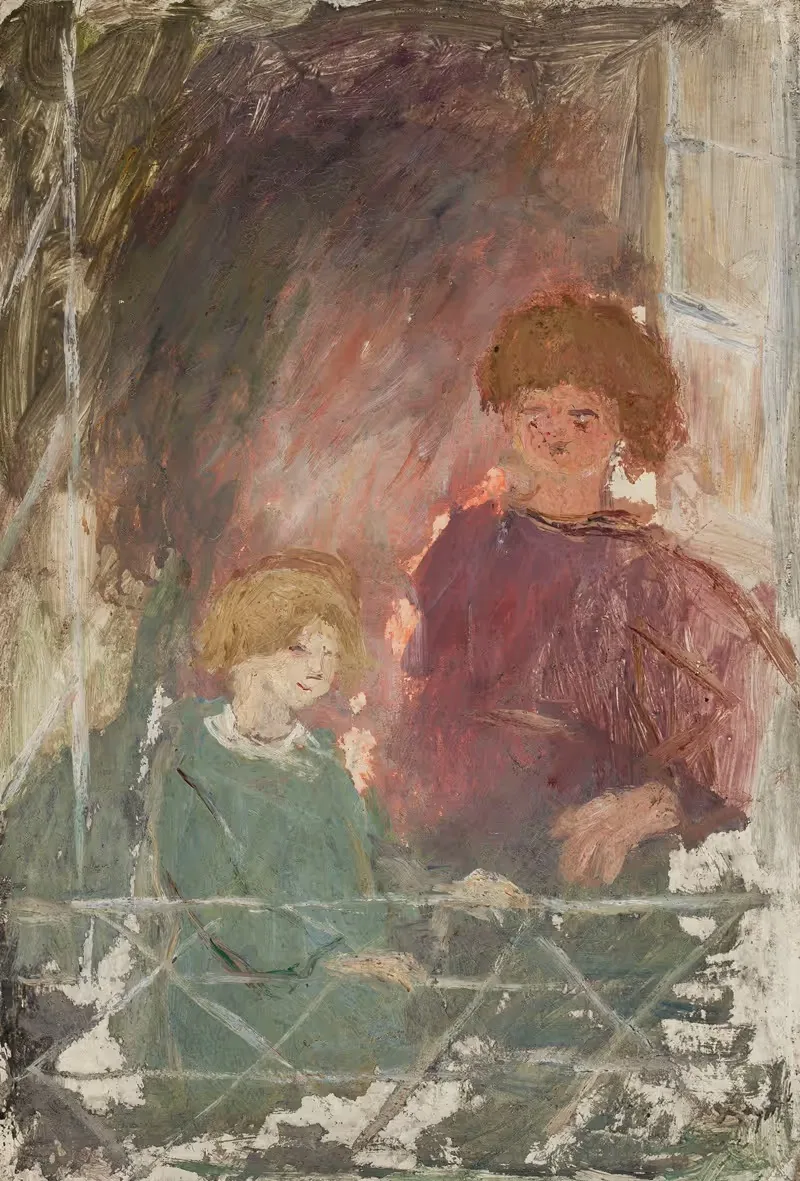 Два ребенка на балконе by Тадеуш Маковский, 1920 — digital art print download
