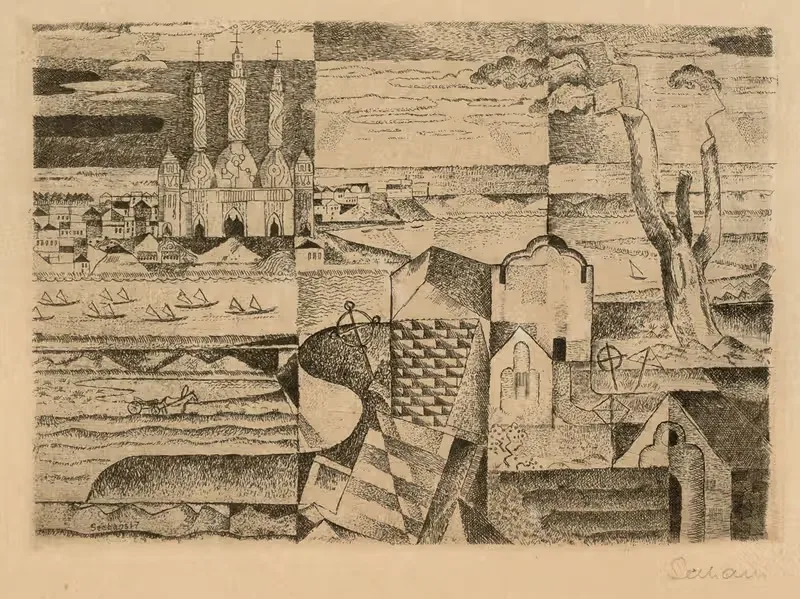 Russische Stadt. Radierung — Paul Adolf Seehaus