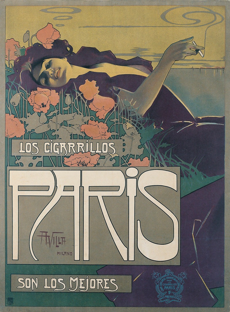 Cigarrillos Paris by Aleardo Villa, 1901 — digital art print download