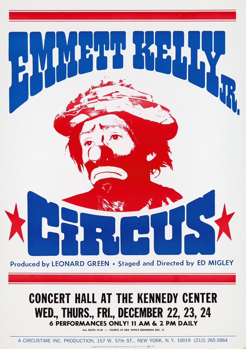 Emmett Kelly Jr. Circus by Artcraft Lithograph, 1860-1930 — digital art print download