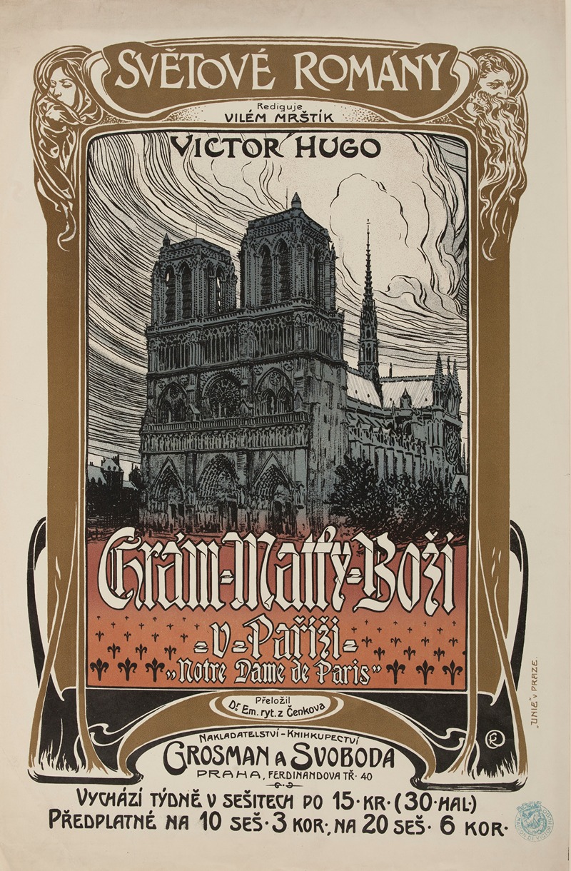 Affiche de librairie tchéque pour la traduction de Notre-Dame de Paris. — Anonymous