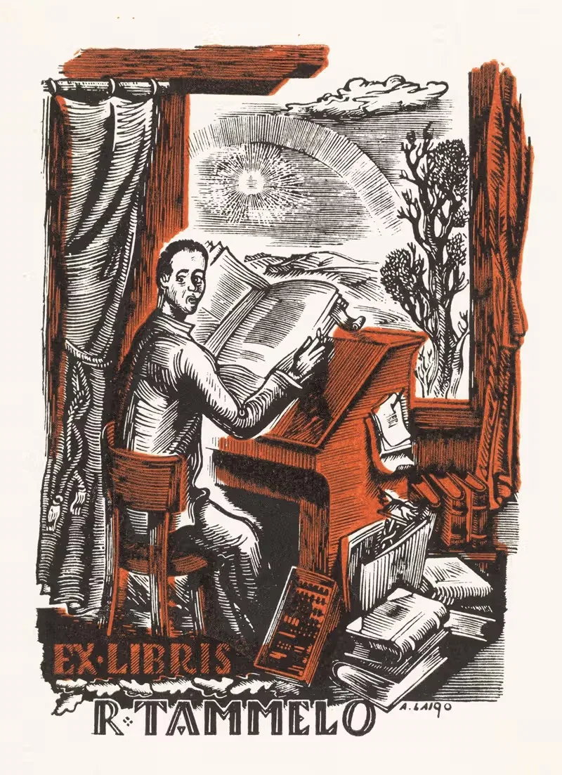 Ex libris van R. Tammelo by Arkadio Laigo, 1942 — digital art print download