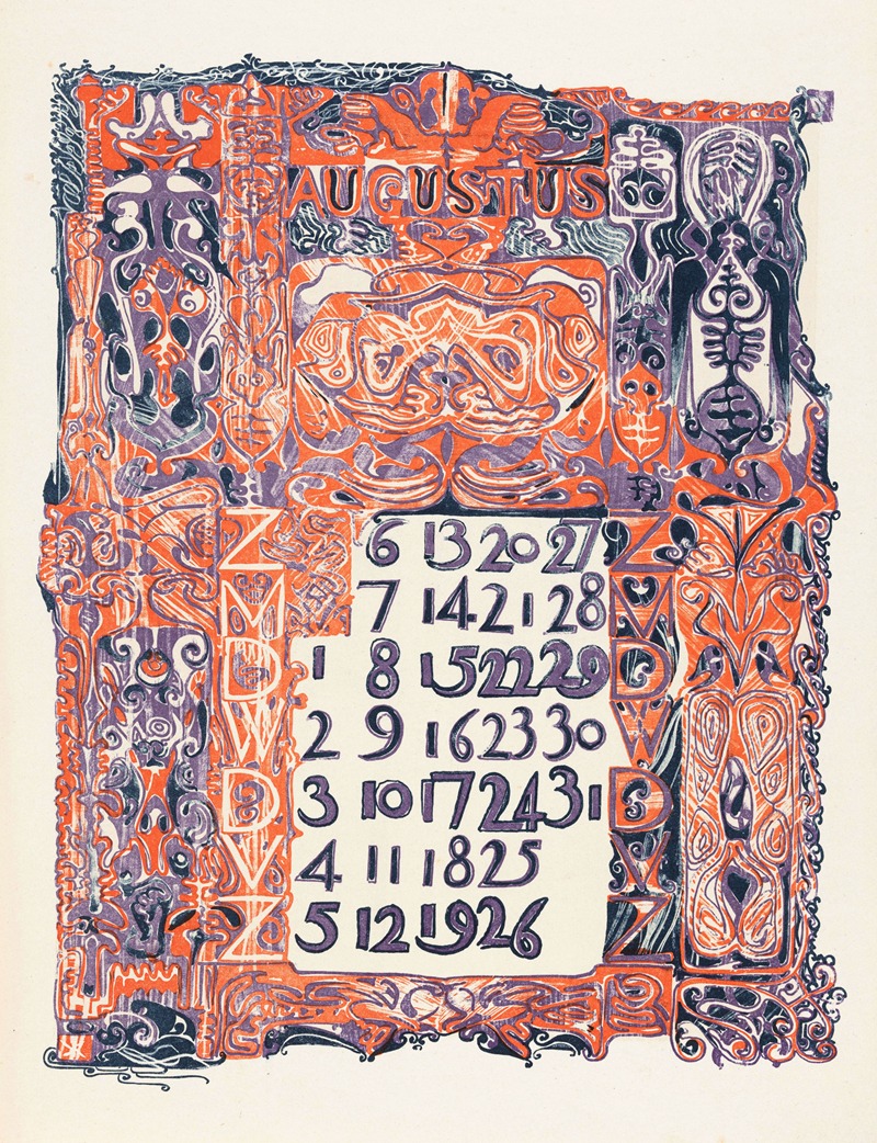 Kalenderblad augustus 1899 by Carel Adolph Lion Cachet, 1899 — digital art print download