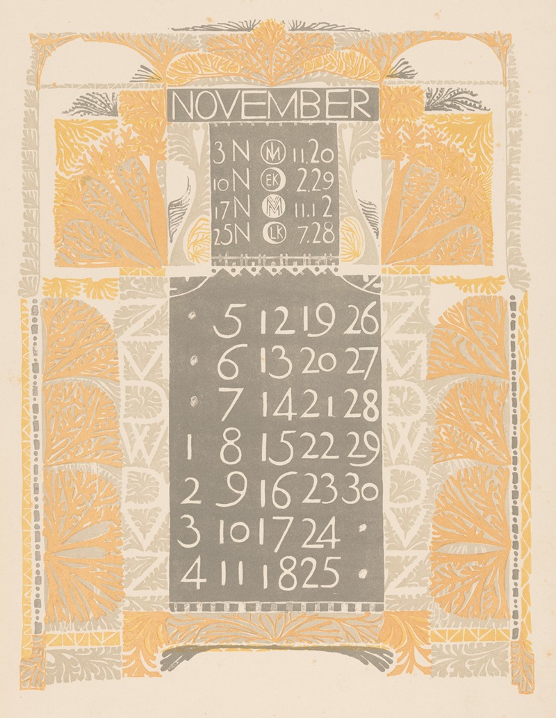 Kalenderblad november 1899 by Карел Адольф Лион Каше, 1899 — digital art print download