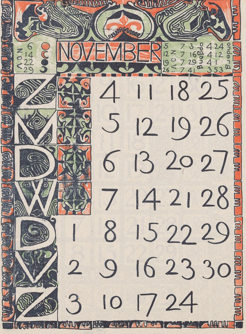 Kalenderblad november 1900 by Карел Адольф Лион Каше, 1900 — digital art print download