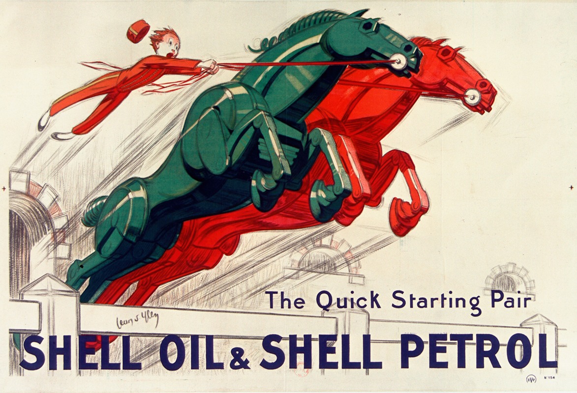 The Quick-starting pair Shell oil and Shell petrol by Jean d'Ylen, 1930 — digital art print download
