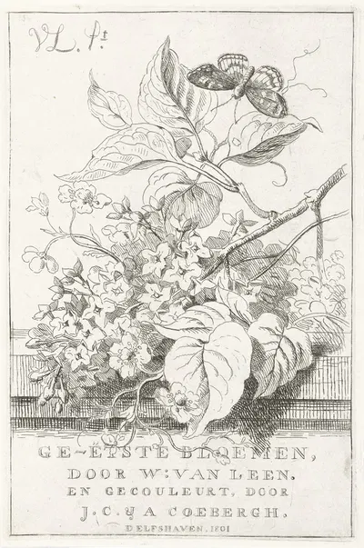 Bloemenstudie met vlinder by Виллем ван Лин, 1801 — digital art print download
