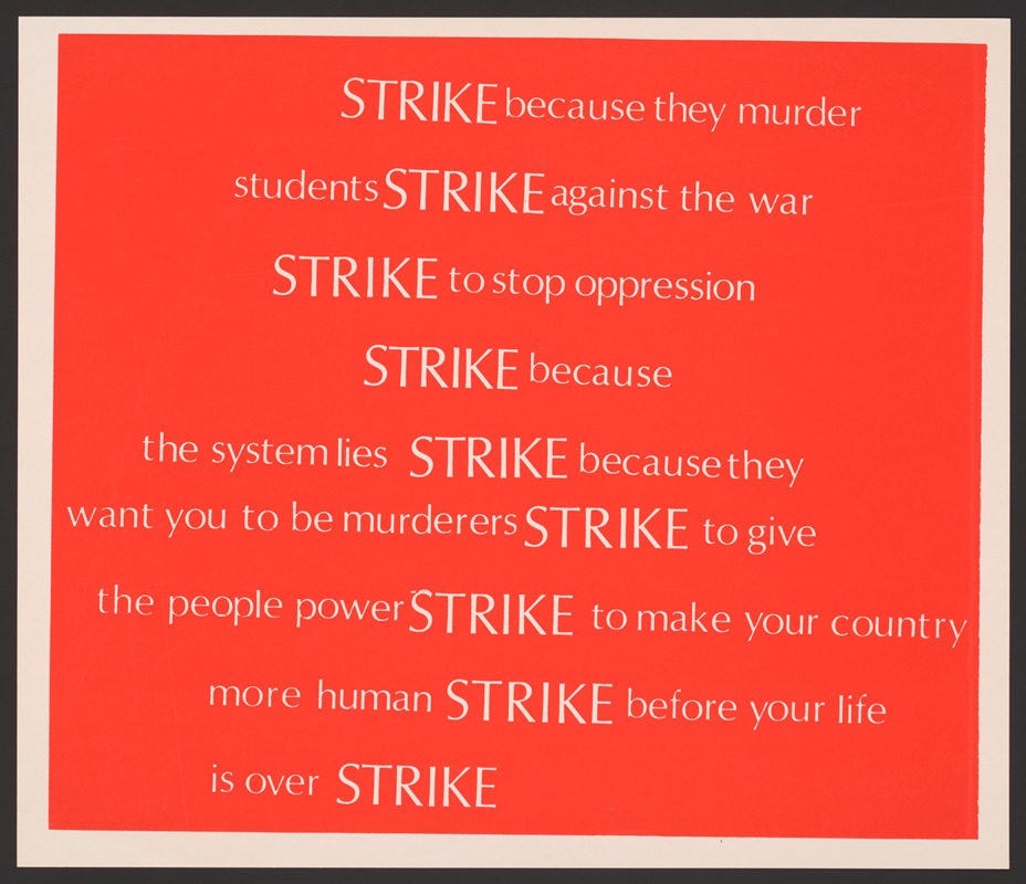 Strike because they murder, students strike against war by Аноним, 1970 — digital art print download