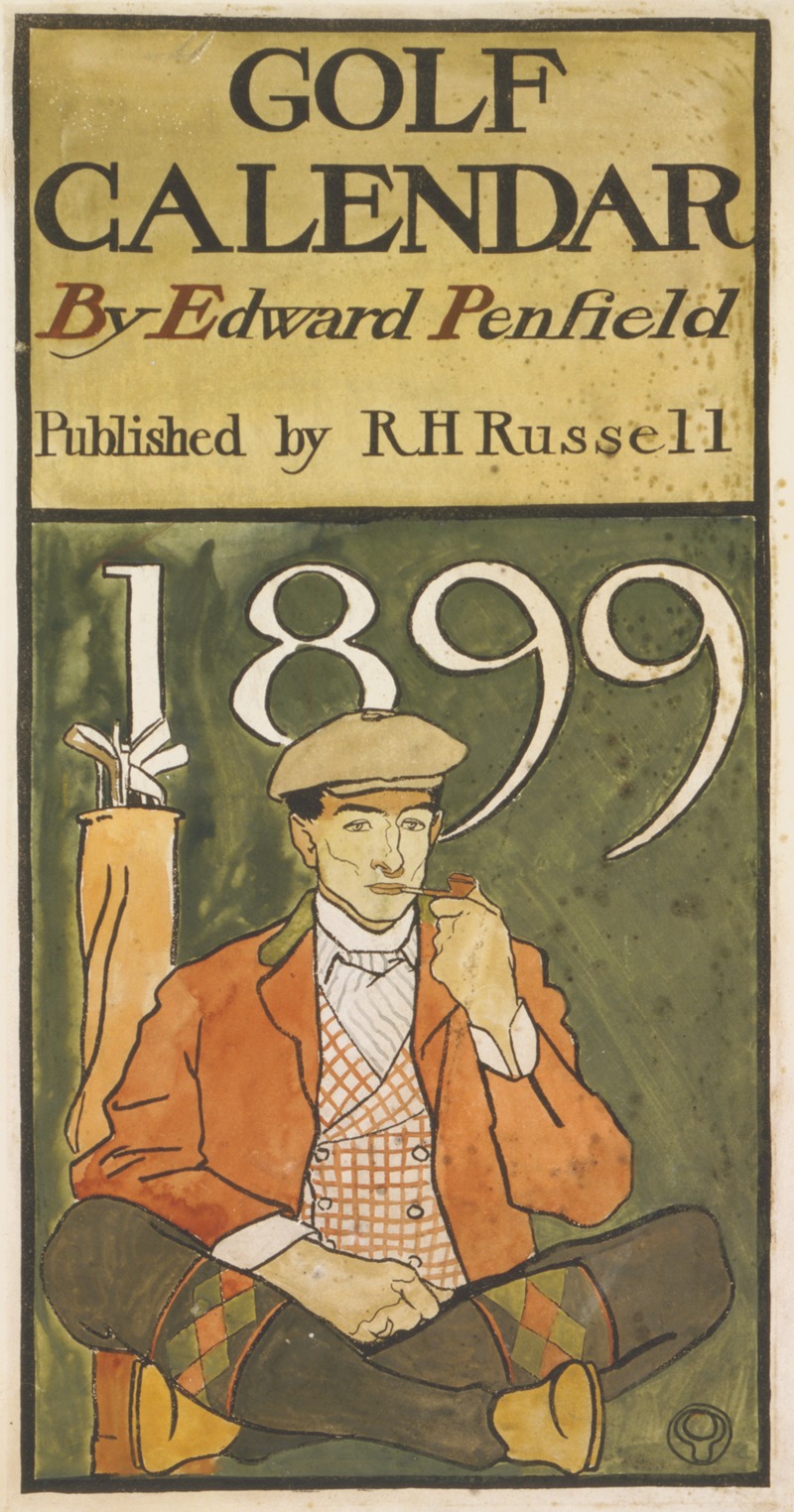 Golfer seated by clubs — Edward Penfield
