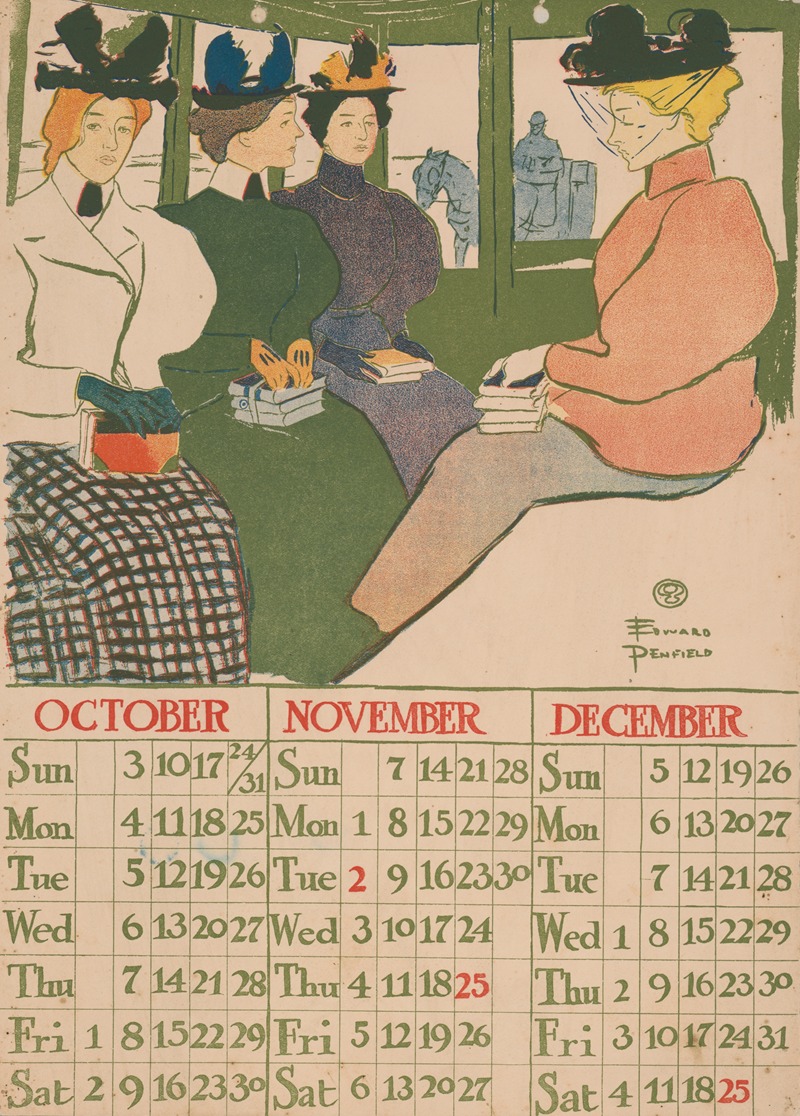 October November December 1897 calendar — Edward Penfield