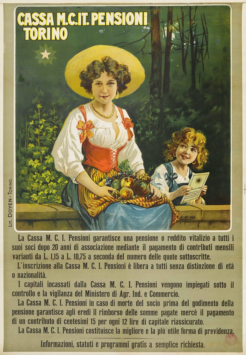 Cassa M.C. It. Pensioni, Torino by Leonida Edel, 1905 — digital art print download