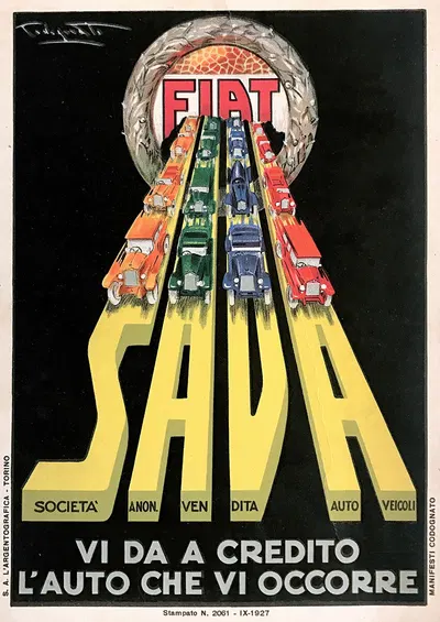 Fiat Sava Vi Da A Credito L’Auto Che Vi Occorre by Plinio Codognato, 1927 — digital art print download
