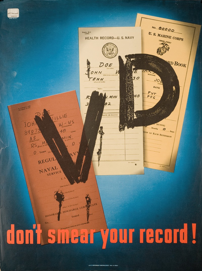 VD: don't smear your record! by U.S. Government Printing Office, 1948 — digital art print download
