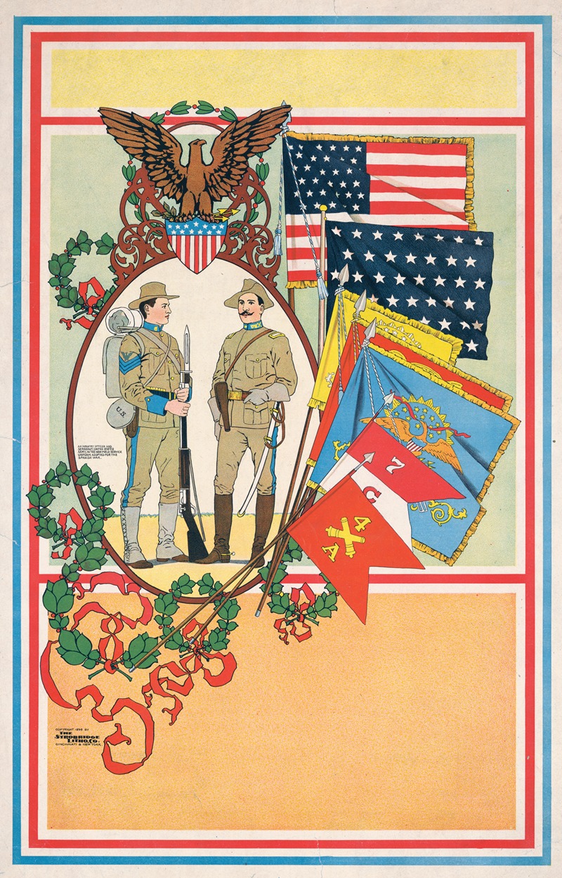 Spanish American soldiers and flags — Strobridge & Co. Lith.