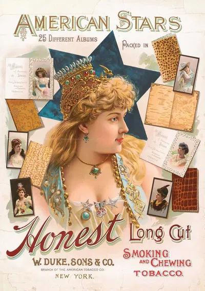 American stars, 25 different albums packed in Honest long cut smoking and chewing tobacco by Кнапп и Ко, 1887 — digital art…
