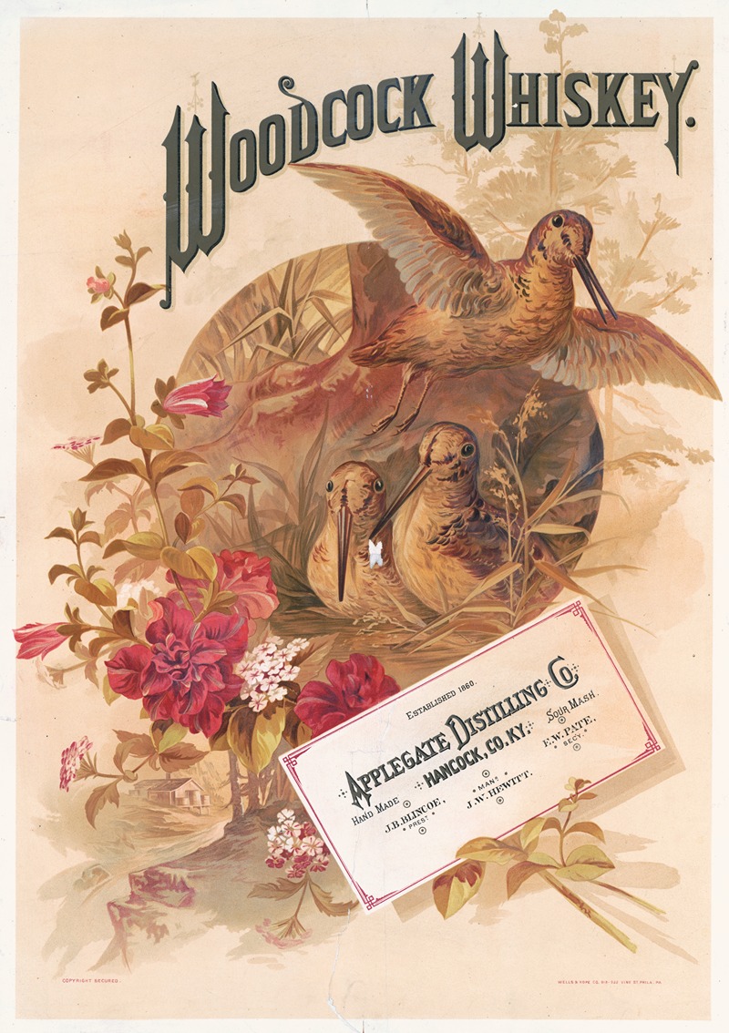 Woodcock whiskey by Wells & Hope Co., 1882 — digital art print download