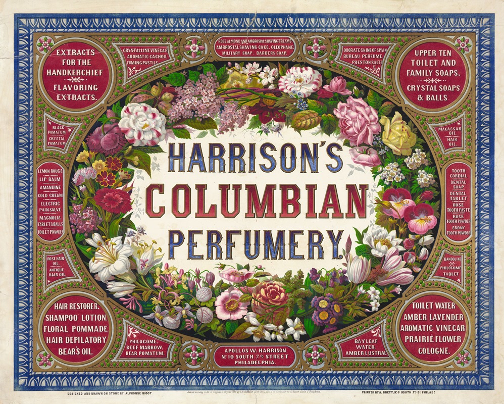 Harrison's Columbian perfumery by Alphonse Bigot, 1854 — digital art print download