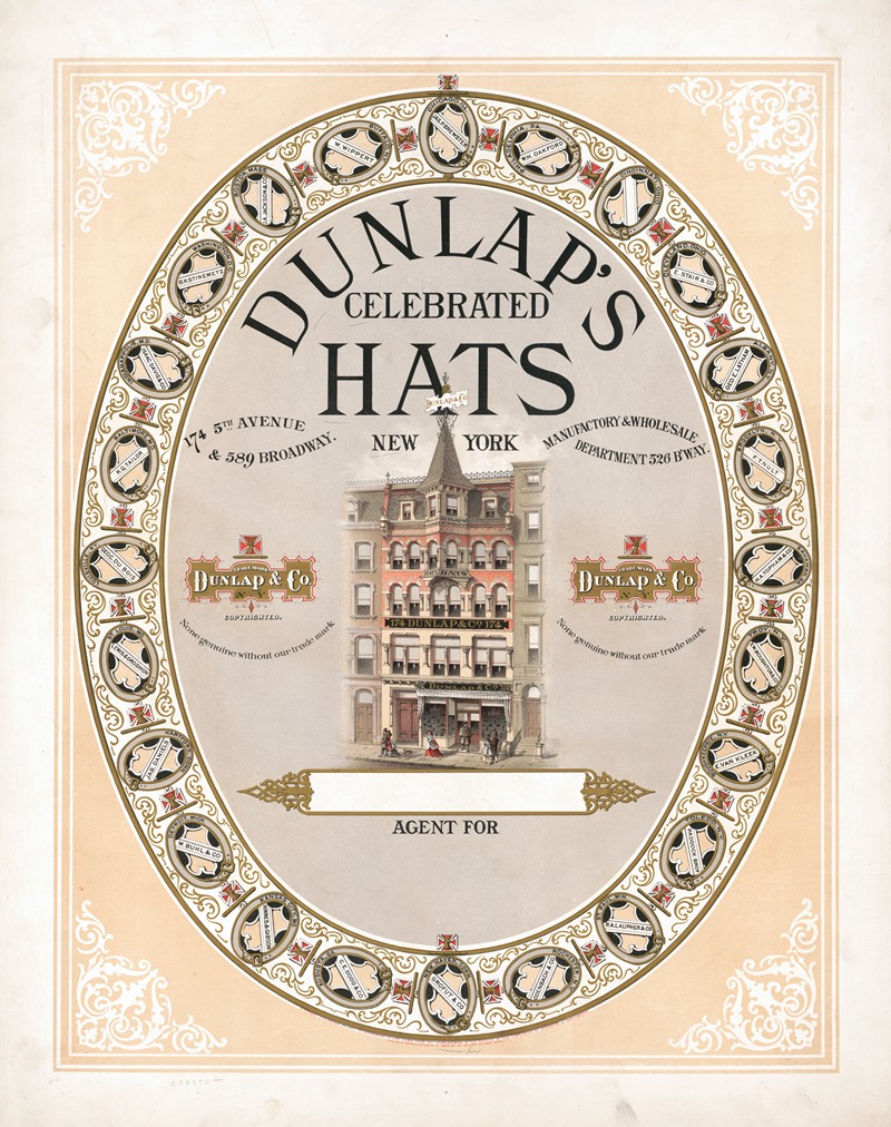 Dunlap's celebrated hats by F. Heppenheimer & Co, 1872 — digital art print download