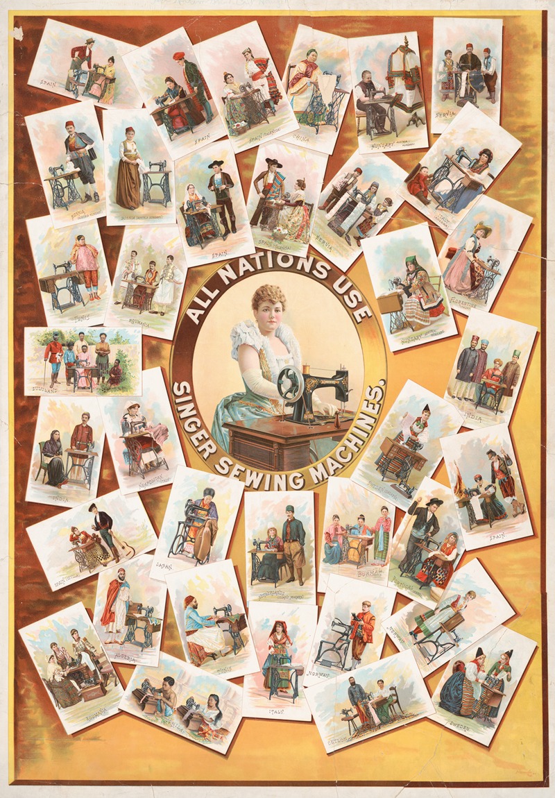 All nations use Singer sewing machines by Дж. Оттманн Лит. Ко., 1892 — digital art print download
