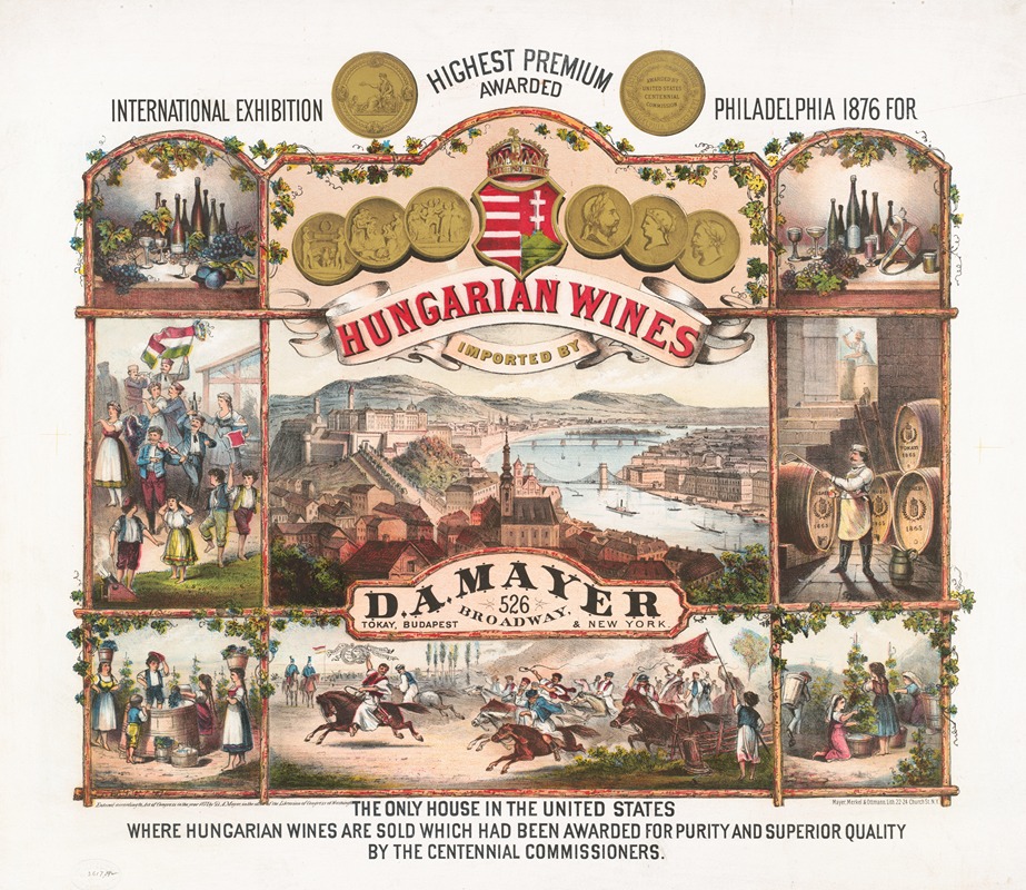 Hungarian wines imported by D.A. Mayer by Mayer, Merkel & Ottmann, Lith., 1877 — digital art print download