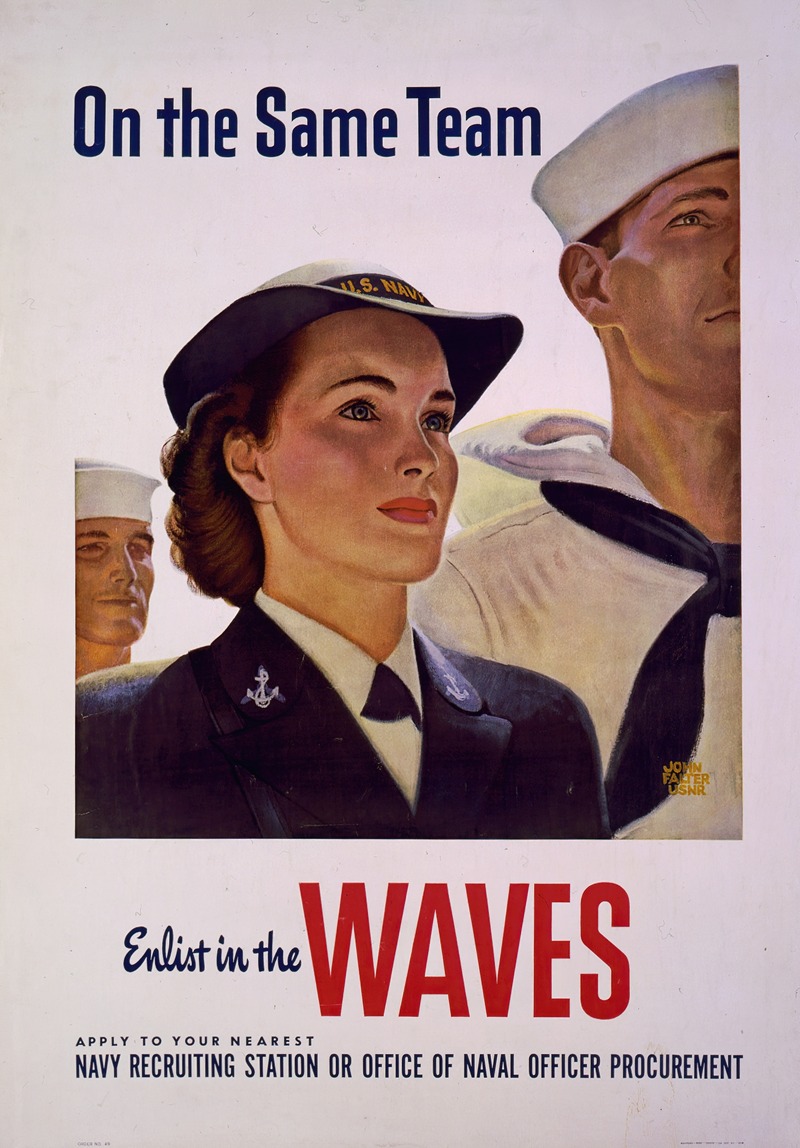 On the same team, enlist in the Waves by John Philip Falter, 1943 — digital art print download