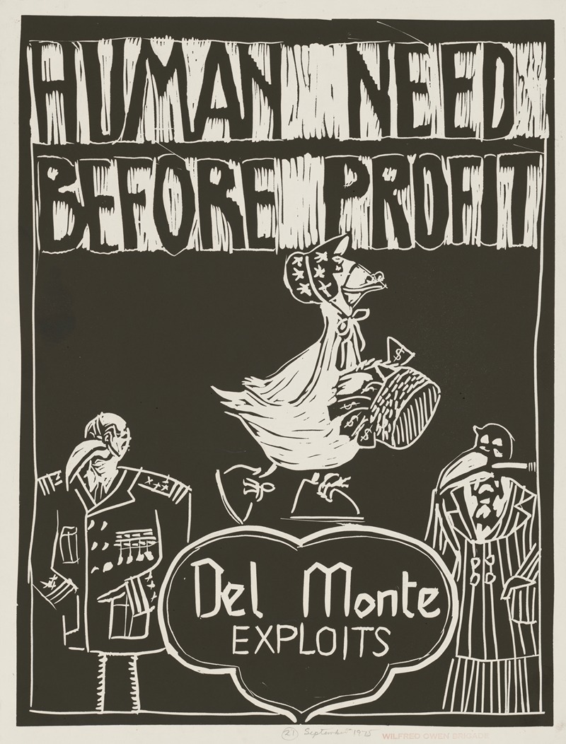 Human need before profit. Del Monte exploits by Rachael Romero, 1975 — digital art print download
