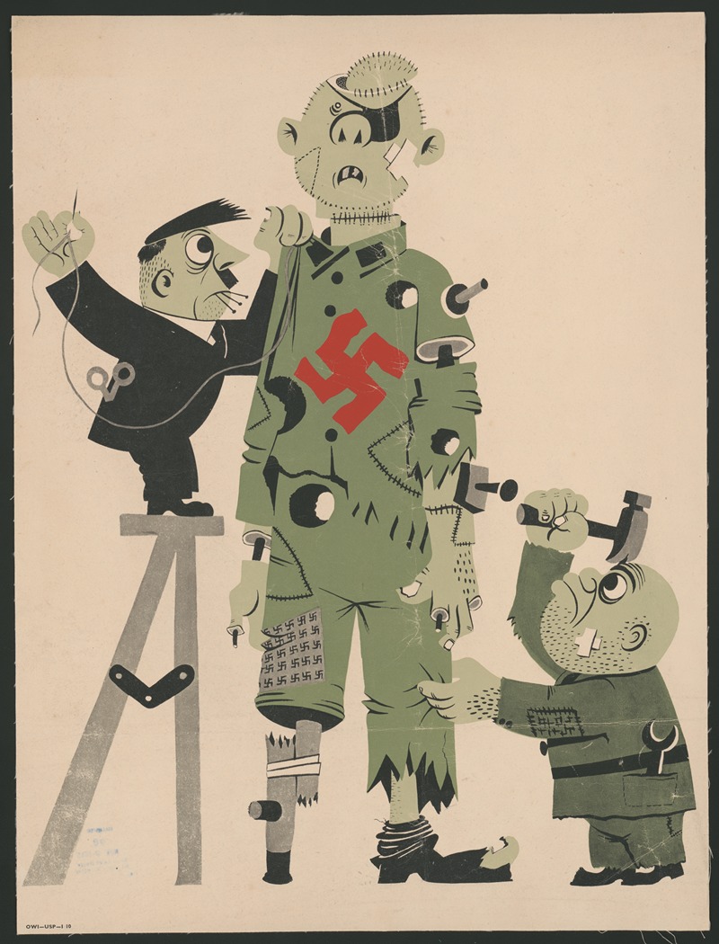 Hitler and Mussolini making a puppet by Аноним, 1945 — digital art print download