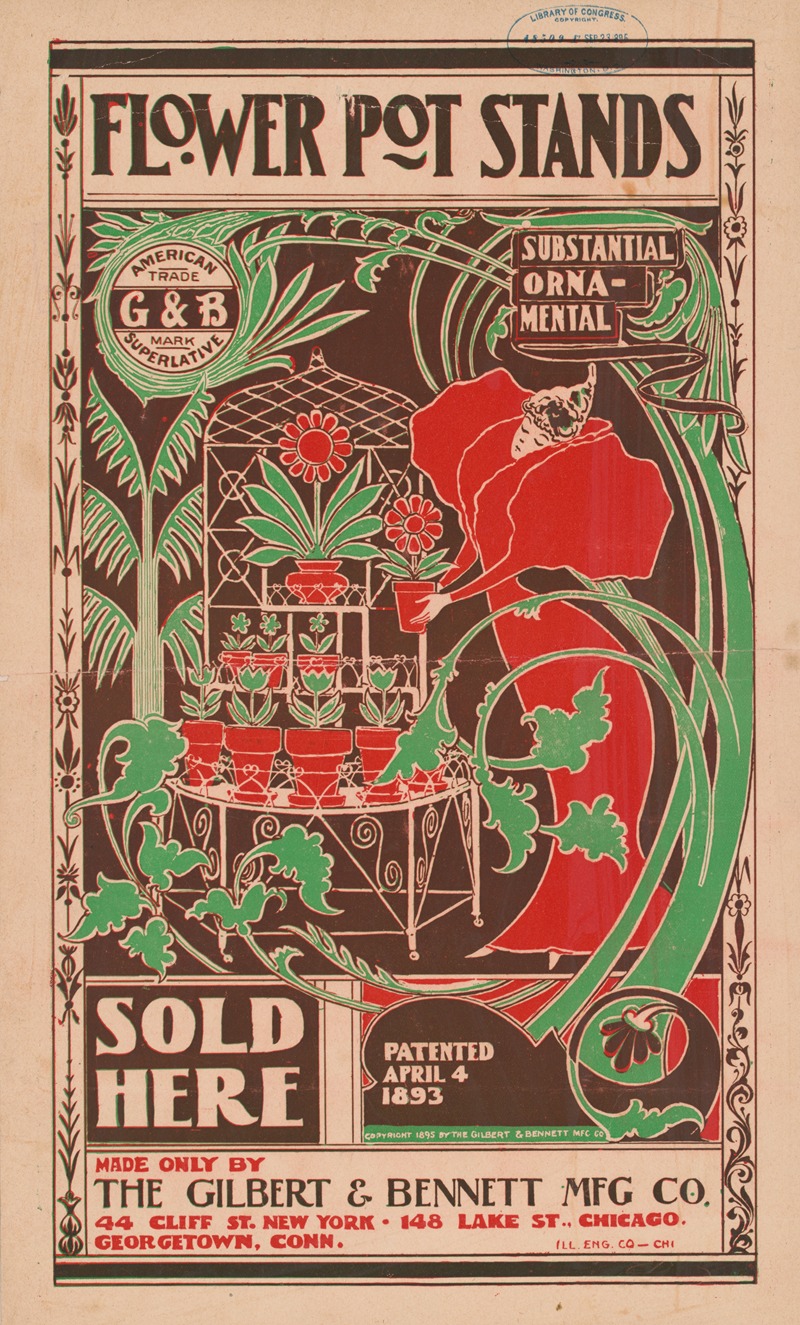 Flower pot stands sold here. by Illinois Engraving Co, 1895 — digital art print download