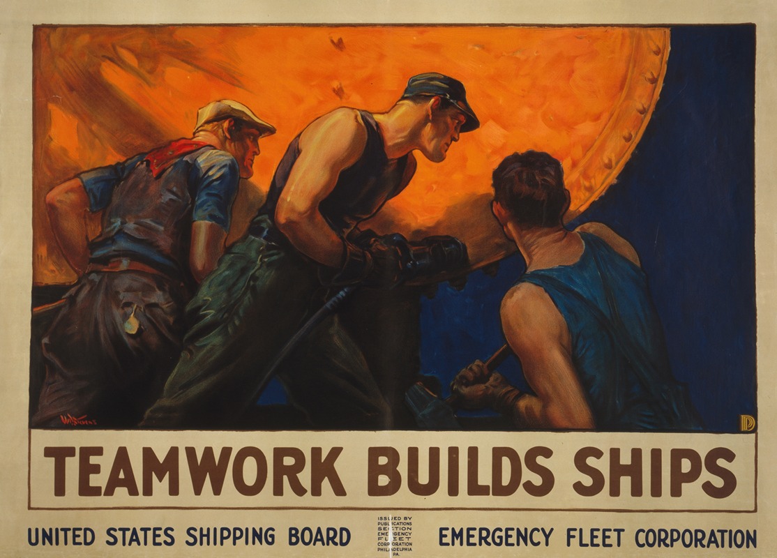Teamwork builds ships by William Dodge Stevens, 1917 — digital art print download